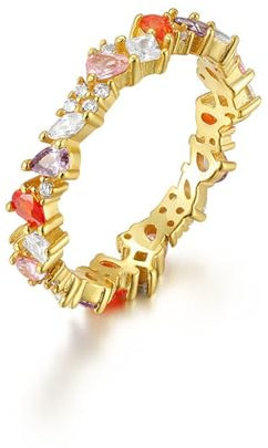 Whoiy Verlobungsringe Gelbgold 585 Echtgold, Damen 14 Karat Trauringe Zirkonia Eternity Hochzeit Ringe für Frauen Größe 48 (15.3)
