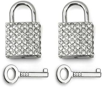 2-Pack Bling Square Padlock Mini Square Lock Decorative Padlock Luggage Accessory Handbag Charm with Key for Jewelry Box Diary (Silver)
