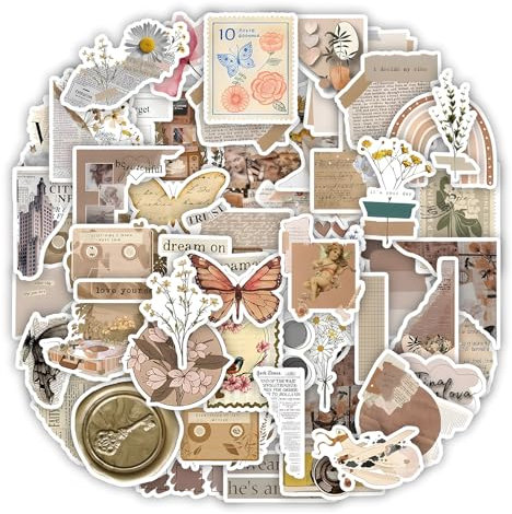 HENGBIRD 60pcs Sticker Aesthetic, Scrapbook Stickers Zubehör, Vintage Sticker Fotoalbum, Stickers Aesthetic Vintage Journaling Zubehör Journal Set