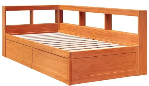 vidaXL Massivholzbett mit Regal ohne Matratze Wachsbraun 90x200 cm
