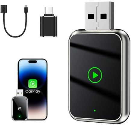 Momowin 2 in 1 Adattatore Carplay Wireless e Android Auto Wireless, Compatibile con iPhone iOS Versione 10 o Android 11+ per Musica, Navigazione, Chiamate