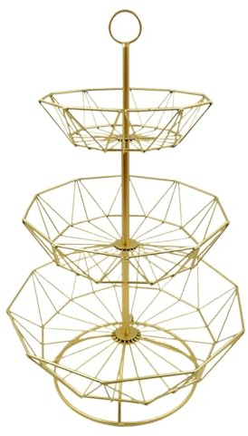 Fruit Basket Bowl - 3 Tier Geometric Fruit Organizers Basket | Removable 3-Layer Fruit Kitchen Basket | Metal Floor Standing Fruit Poster | Fruit Basket Organizer Basket