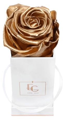 Emmie Gray Classic Infinity ROSENBOX | Marble Rosegold | Eckige Flowerbox - Infinity Rosen in Grauer Samtbox - 1-3 Jahre Haltbarkeit - Echte Rosen, die jahrelang blühen (Gold)