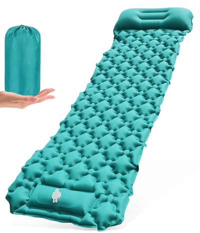 Olutata Inflatable Sleeping Mat with Built-in Foot Pump and Pillow, Lightweight and Compact Air Mattress for Camping, Hiking, and Backpacking, Durable 40D Nylon