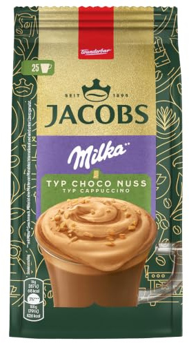 Jacobs Typ Cappuccino Choco Nuss Milka, Getränkepulver mit löslichem Bohnenkaffee, Instant Kaffee, für 25 Getränke, 400 g