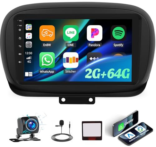 GOHHDL 2G+64G Android Radio de Coche para FIAT 500X 2014-2020 con Wireless Carplay Android Auto, 9 Pulgadas Pantalla Táctil con Navegación GPS WiFi SWC FM RDS EQ +AHD Cámara de visión Trasera + Mic