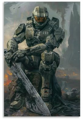 NLLWRT Master ChiefCanvas Poster für Schlafzimmer, Wandkunst, Dekor, Poster, Drucke, Kunstposter, Gemälde, Retro, Heimdekoration, Bild, Schlafzimmer, 60 x 90 cm, ungerahmter Stil