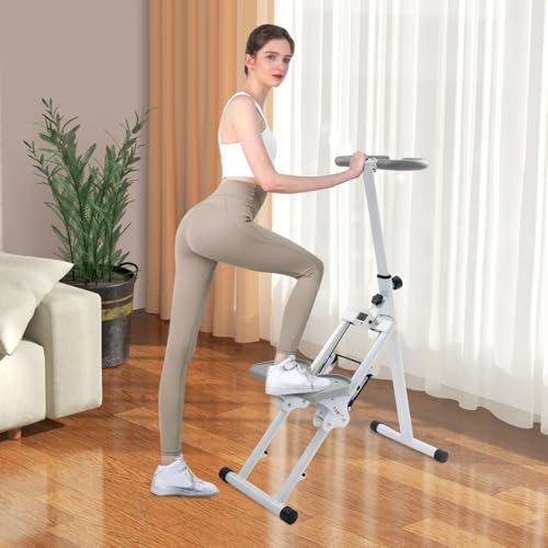 Tragbarer Crosstrainer Stepper klappbar Fitnessgerät für Zuhause Höhenverstellbar mit LCD-Schirm und Handgriff, Geeignet für Heimtraining und Rehabilitation, bis 100 kg (Weiß)
