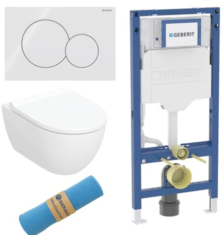 BADfabrik24 Duofix 112 cm + Acanto Wand-WC TurboFlush + WC-Sitz + Sigma Platte + Mikrofasertuch – Komplettset für Wand-WC (Sigma01)