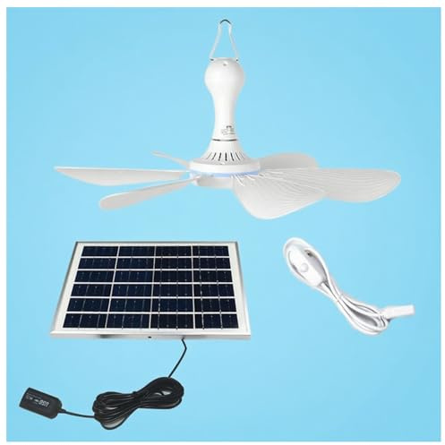 DHNDSDP Compact 6/10w Solar Powered Fan Portable Outdoor Ceiling Fans with 4.7 Meter Cord 6 ABS Plug-in Fan Blades Cell Phone Charging USB Easy to Install