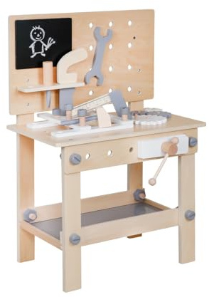 Kids Work Bench And Tools Play Set Wooden Sturdy Pretend Play Builder, Plumber Work Station Set With Tools