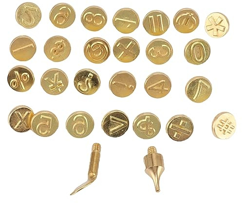 Cufaee 28PCS Number Wood Burning Tip Set, Brass Letter Copper Mold Carving, Welding Pyrography Head DIY Engraving Tool