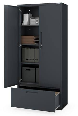 Jan Nowak Aktenschrank Büroschrank Metall mit 40 cm Schublade, 195x90x40 cm | Dokumentenschrank, Ordnerschrank abschließbar mit hoher 40-cm-Schublade, verstellbaren Fachböden, Stahlkorpus
