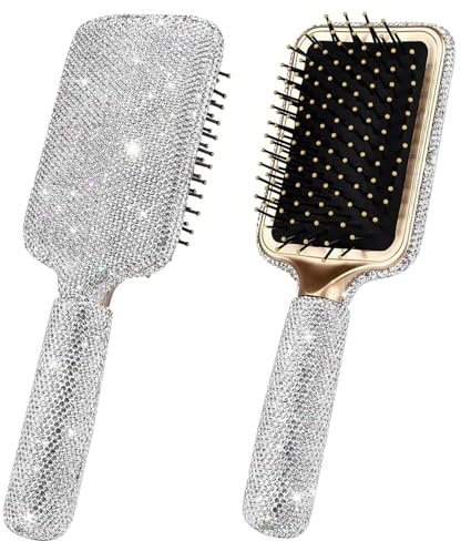 Spazzola per capelli a paletta, Spazzola per capelli vintage Paletta con strass di lusso con cuscino d'aria per massaggio Strumento bling bling per tutti i tipi di da donna 9, 7 pollici