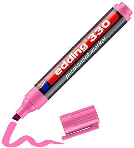 edding 330 Marqueur permanent - rose - 1 stylo - pointe biseautée 1-5 mm - sèche vite, résiste à l'eau et aux frottements - pour carton, plastique, bois, métal, verre