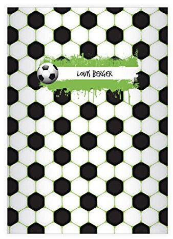 1 personalisiertes, cooles Fußball Musters DIN A4 Schulheft, Schreibhefte für Fußball Fans Lineatur 20 (blanko Heft)