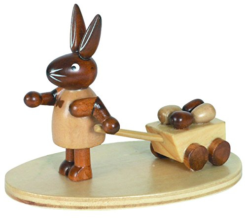 Osterhase mit Bollerwagen, H: 6 cm aus Holz im Kunsthandwerks-Stil, Osterdeko, Osterfigur