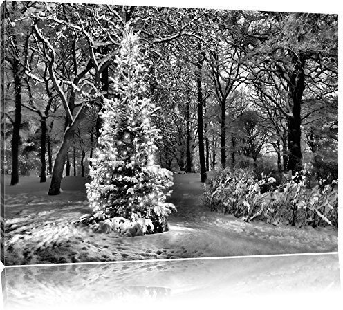 Pixxprint Monocrome, Leuchtender Weihnachtsbaum, Größe: 100x70cm, Leinwandbild, fertig gespannt, Wandbild, Dekoration, Kunstdruck, kein Poster