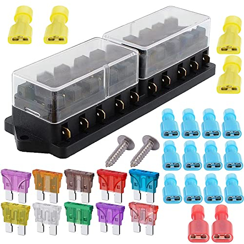 Gebildet 10-Fach Sicherungshalter, Auto KFZ Standard Bsicherungsdose (Für 1~40AMP), mit 10Frei Sicherung, Wasserdicht Sicherungsträger für Auto Boot Marine Trike LKW