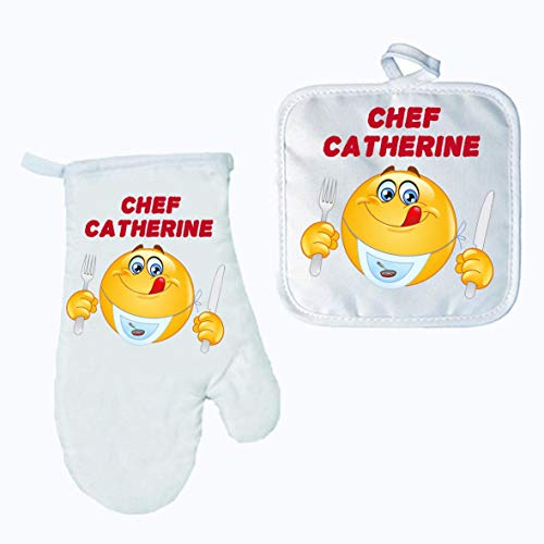 Gant et manique de cuisine chef personnalisé avec prénom texte au choix réf 06