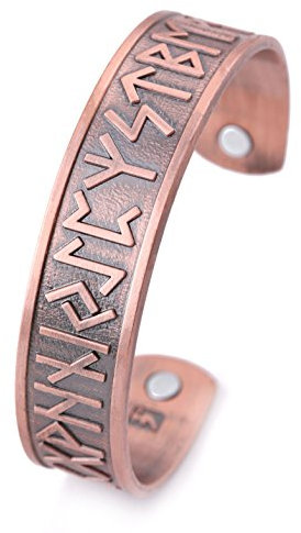 Magnetisches Armband und Armreif, keltischer Wikinger, nordisch, 24 Runen, Edelstahl, Schmuck für Herren (antikes Kupfer), 2.28 inch, Edelstahl Kupfer