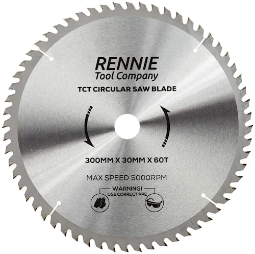 Rennie Tools - 300mm x 30mm x 60T TCT Circular Wood Saw Blade Includes 25mm 20mm & 16mm Bore Reduction Rings. Compatible with Bosch Makita Dewalt Circular Saw Etc. Also Fits 305mm Saws
