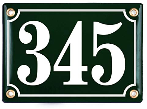 Sosenco Hausnummerschild Hausnummer - 12x17 cm - Keramik Emaille - Wetterfest - Personalisiert - Emailschild (Grün)