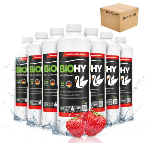 BiOHY WC-Schwan (9 x 1 Liter) | WC-Reiniger Gel für hygienische Sauberkeit bis unter den Rand | angenehmer, langanhaltender Frische-Duft | Beugt Kalk und Urinstein vor