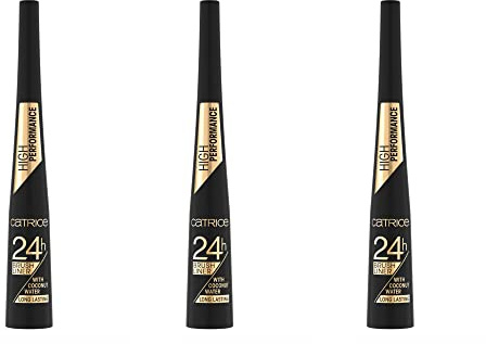 Catrice 24h Brush Liner, eye-liner, sans parabènes ni microplastiques, à l'eau de coco, n° 010 Ultra Black, noir, nourrissant, définissant, mat, vegan, sans parfum, lot de 3 (3 x 3 ml)