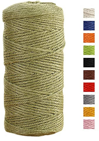 JeogYong Spago Juta Corda di Juta 2mm x 100m, Naturale 3 Strati Spago da Giardino, Corda di Iuta Spessa per Decorazioni Floreali, Fai Da Te, per Confezionare Regali (Verde Militare)