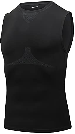 AMZSPORT Herren Kompressionsshirt Sports Tank Top Ärmelloses Funktionsshirt Laufshirt, Schwarz, M