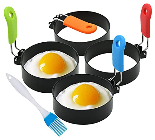 Borsun Set of 4 Egg Rings for Egg Muffins, Round Egg Molds for Frying, Pancake Deep Egg Ring Bread Shaper Mold for Shaping Cooking Eggs