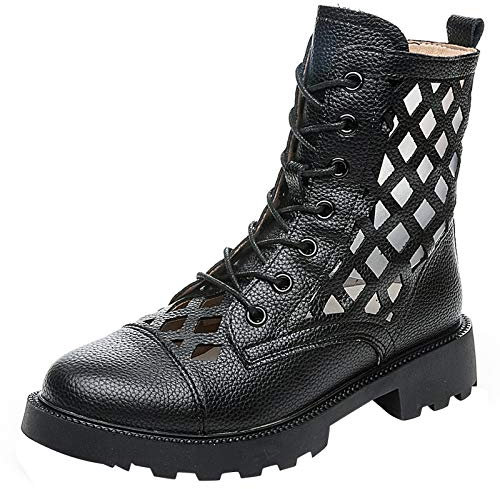 Jamron Damen Hollow Out Flache Stiefeletten Sommer Herbst Römische Sandalen Booties Schwarz SN070212 EU38