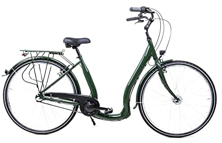 28 Zoll Alu Fahrrad City Bike Damen 3 Gang Nabenschaltung Tiefeinsteiger Dunkelgrün