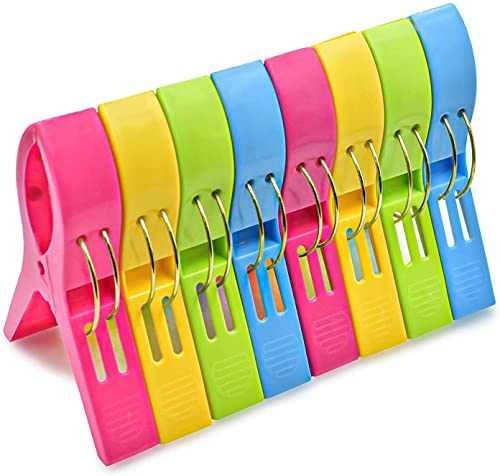 YUPA Lot de 8 Grosses Pinces a Linge en Plastique , Pinces à Serviette de Plage, Clip de Serviette Clips pour Serviette de Plage, Coupe-Vent et antidérapant