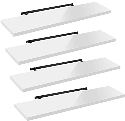 WOLTU Wandregal Volato Set von 4 Regalen Wandboard freischwebend Schweberegal CD DVD Regal Bücherregal Holz Board 120x22,9x3,8cm weiß RG9484ws-4
