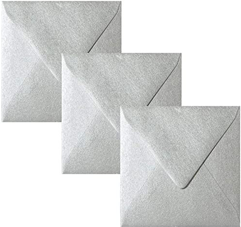 Paper24 25 Quadratische Briefumschläge (100g), 155 x 155 mm 15,5 x 15,5 cm mit Dreieckslasche für Hochzeitskarten im Format 148x148 mm (Silber)
