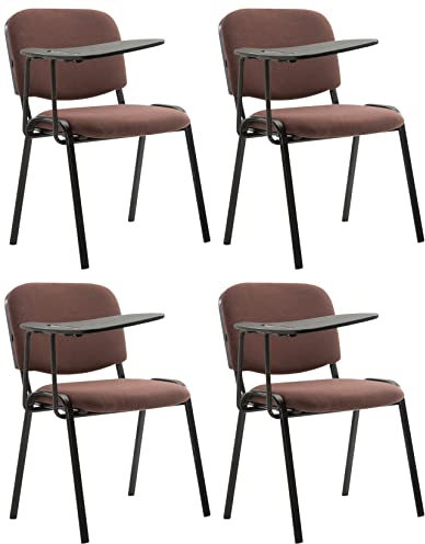 CLP Lot de 4 Chaises Visiteur Ken Tissu et Tablette Rabattable I Chaise Salle de Conférence Dossier et Assise Rembourrés, Couleur:Marron