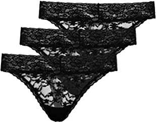 Snocks Tanga Damen mit Spitze aus Bio-Baumwolle 3er Pack - String Damen Klassisches Design - Angenehmes Tragegefühl ohne Einschneiden - Unsichtbare Unterwäsche - Schwarz - M