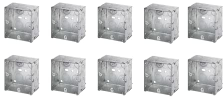 CED Single/Double Flush Electrical Metal Socket/Switch Back Boxes 25mm 35mm 45mm Wall Pattress (10, 1 Gang 25mm)