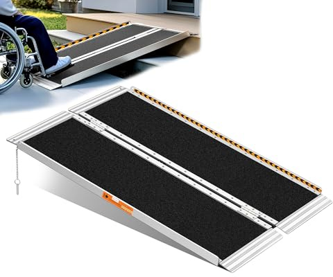 TaiH Leo 4 ft Folding Wheelchair Ramps for Truck, Aluminum Ramps 600 LBS, Portable Wheelchair Ramp, Used for Loading Wheelchair, Lightweight Foldable Ramp for Thresholds, Stairs, Doorways, Scooter