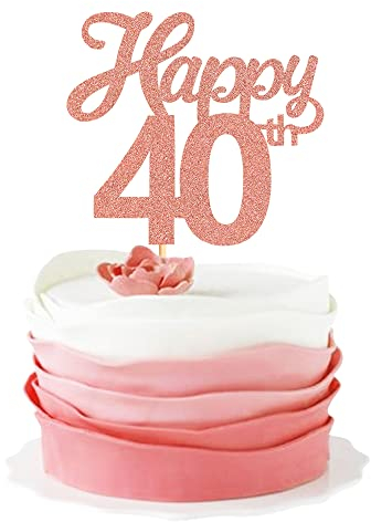 Blumomon 3Pcs Happy 40th Cake Toppers Rose Gold Glitter Number 40 Forty Birthday Cake Pick Decorations for Cheers to 40 Years Old 40th Birthday Wedding Anniversary Party Supplies