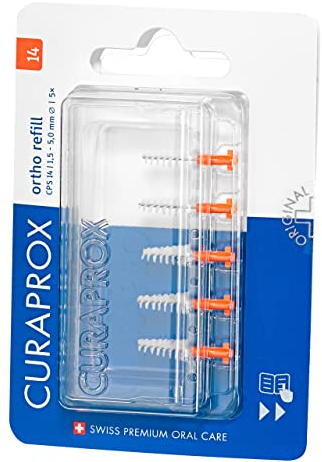Curaprox Cps 14 Ortho Repuestos Para Cepillo Interdental – Para Ortodoncia Y Restauraciones Dentales | Filamentos Ultrafinos Para Una Limpieza Precisa | Naranja | Fabricado en Suiza