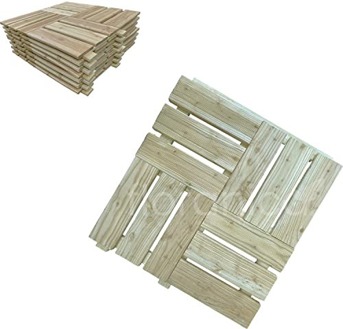 Floranica Mosaico per terrazza in legno 1 pezzi 60x60 cm Piastrella da giardino Larice Non impregnato Pavimentazione per patio Terrazza balcone Piastrelle da giardino Prodotto UE