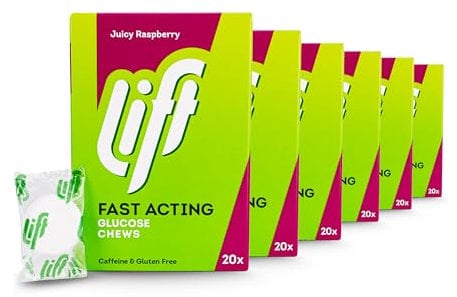 Lift Individually Wrapped Fast-Acting Glucose Chewable Energy Tablets, Raspberry, 6 Pack of 20 Tablets