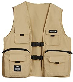 Verdusa Boy's Pocket Front Buckle Sleeveless Cargo Vest Jacket Khaki 11-12Y