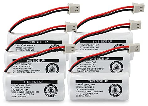 Kruta BT162342 BT262342 Cordless Phone Batteries Compatible with BT183342 BT283342 BT166342 BT266342 VTech CS6114 CS6419 CS6719 at&T EL52300 CL80111 Handset Telephone (Pack 6)