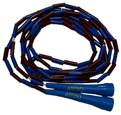 AMPRO Classico 10ft Adjustable Beaded Jump Rope - Burgundy/Blue/Yellow - Skipping Rope/Boxers/Boxing/Freestyle/MMA/Fitness/Exercise