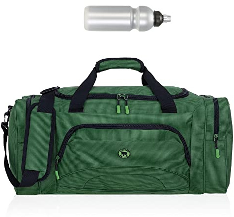 Sporttasche Damen Herren Color XL 62 cm 53 L Nassfach Reisetasche Schuhfach Sport Fitness Sauna Gym Bag Tasche sehr groß 1298 + Trinkflasche (Dark Green (Dunkelgrün))