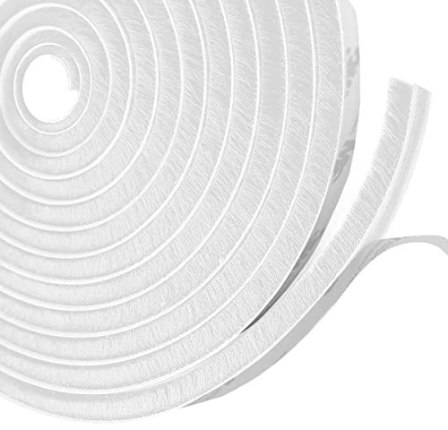 Funwaretech Joint Brosse Porte Coulissante,Bande de Brosse Autocollante Anti-poussière, Anti-vent, Réduction du Bruit,9mm(B) x15mm(D) x5M(L),Blanc